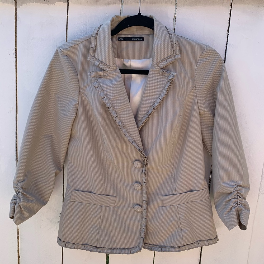 Maurices Khaki 3 Button Ruffle Hem Collared Jacket - image 1